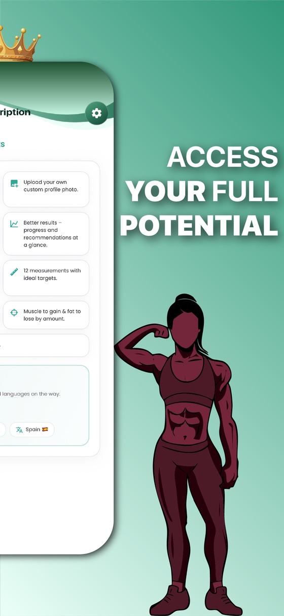 More Premium perks: your own profile photo, ideal targets for your measurements, muscle to gain and fat to lose
